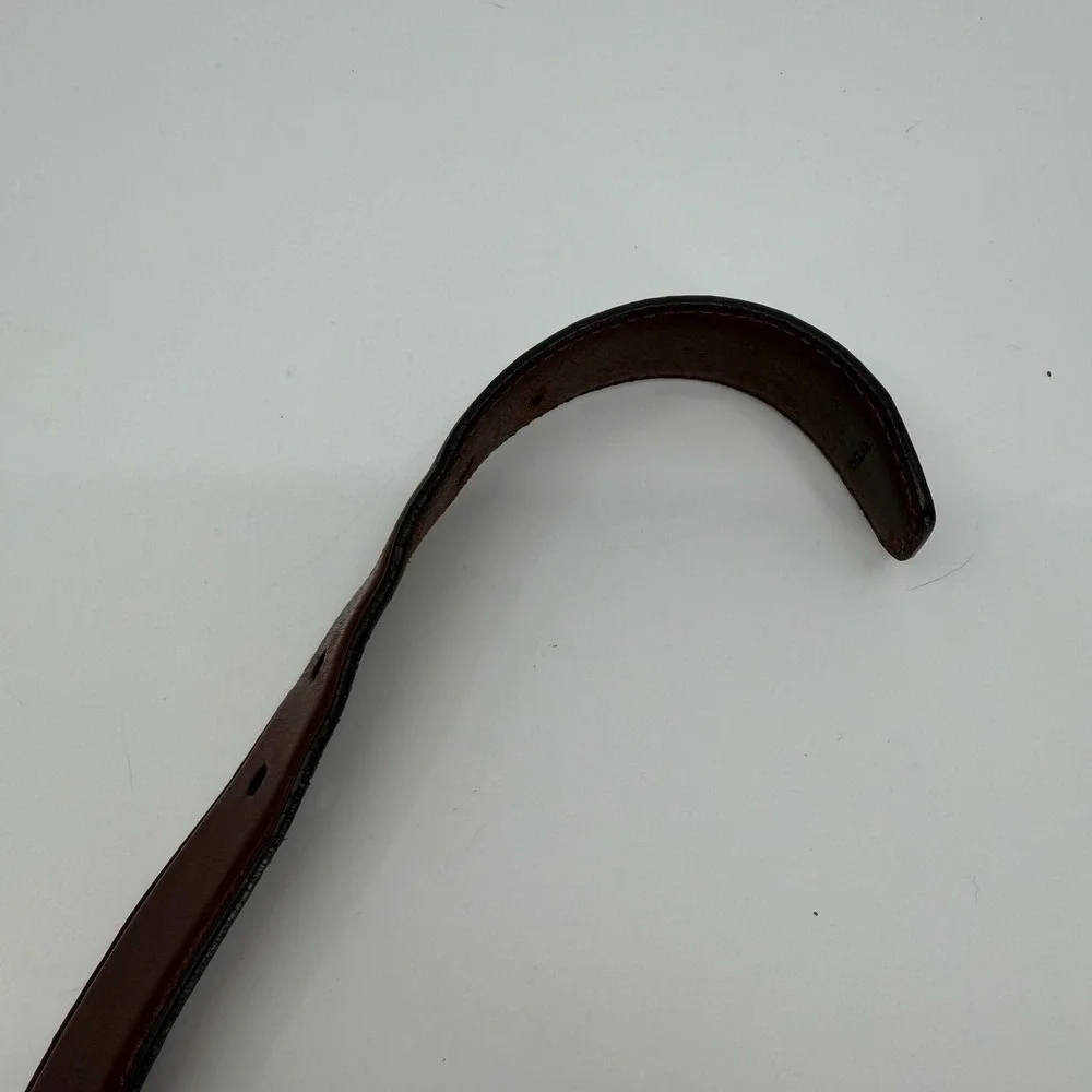 Full Grain Leather Belt Mens 38 Brown Brass Buckle Casual Classic Minimalist